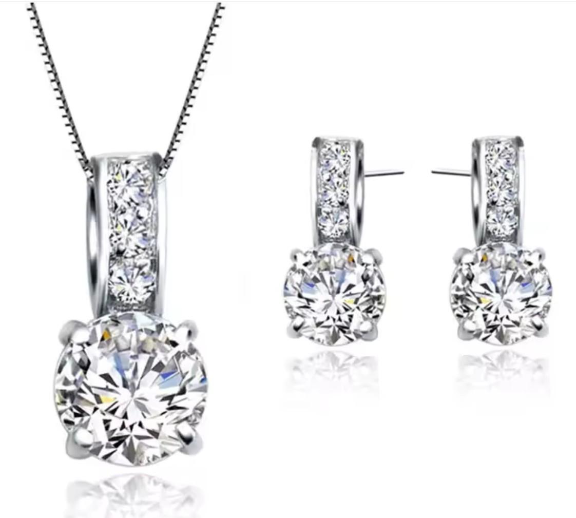 925 Sterling Silver Color Bridal Jewelry Set
